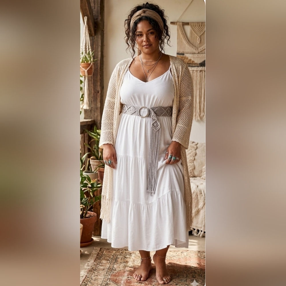 Bohemian Macramé Belt in Light Gray 48 Inches Long
